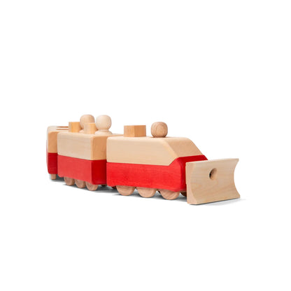 Holzspielzeugzug ÖFFI Rot mit Passagieren und Gepäck