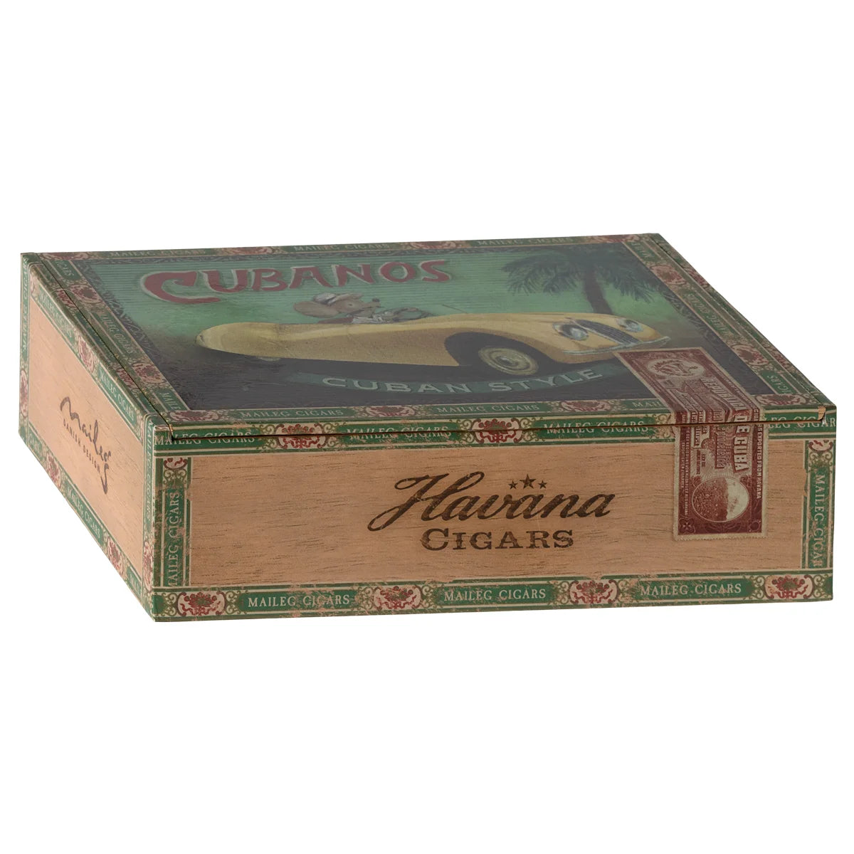 Holzkiste für Havanna-Zigarren mit dekorativer grüner und goldener Verpackung