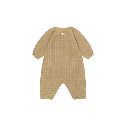 Beige karierter Babystrampler Onesie Wheat | Grid Check für stilvolle Kleinkinder