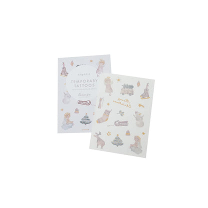 Zwei Blätter temporärer Tattoos mit Weihnachtsmotiven und Goldfolie für Organic Tattoos Christmas