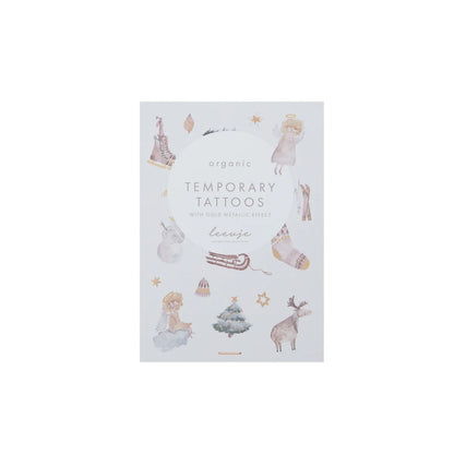 Organische temporäre Tattoos mit winterlichen Designs und Goldfolie für Weihnachten