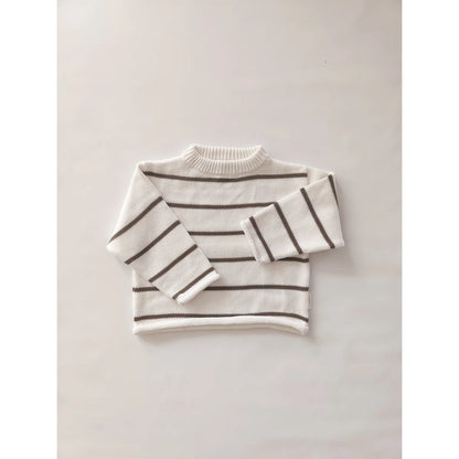 Weißer Pullover mit grauen Streifen im Oversize-Stil von Coffee