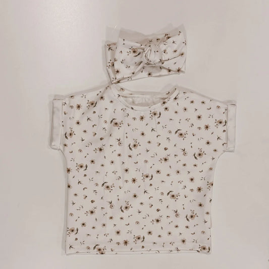 Blumenprint Babyshirt und Haarband Set im Oversized Shirt Flower Meadow Design