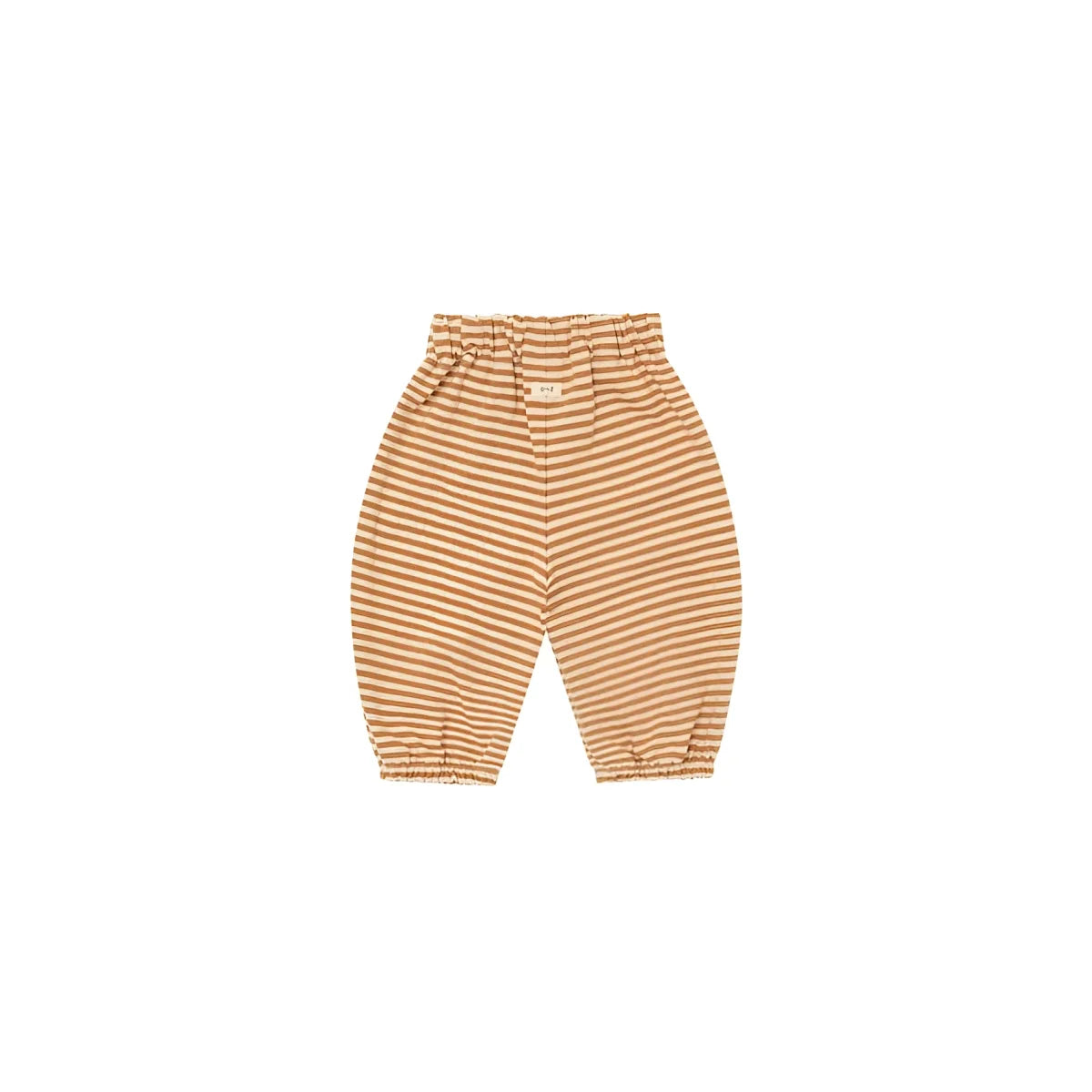 Tan und beige gestreifte babyhose mit elastischem bund aus weichem material copper stripes