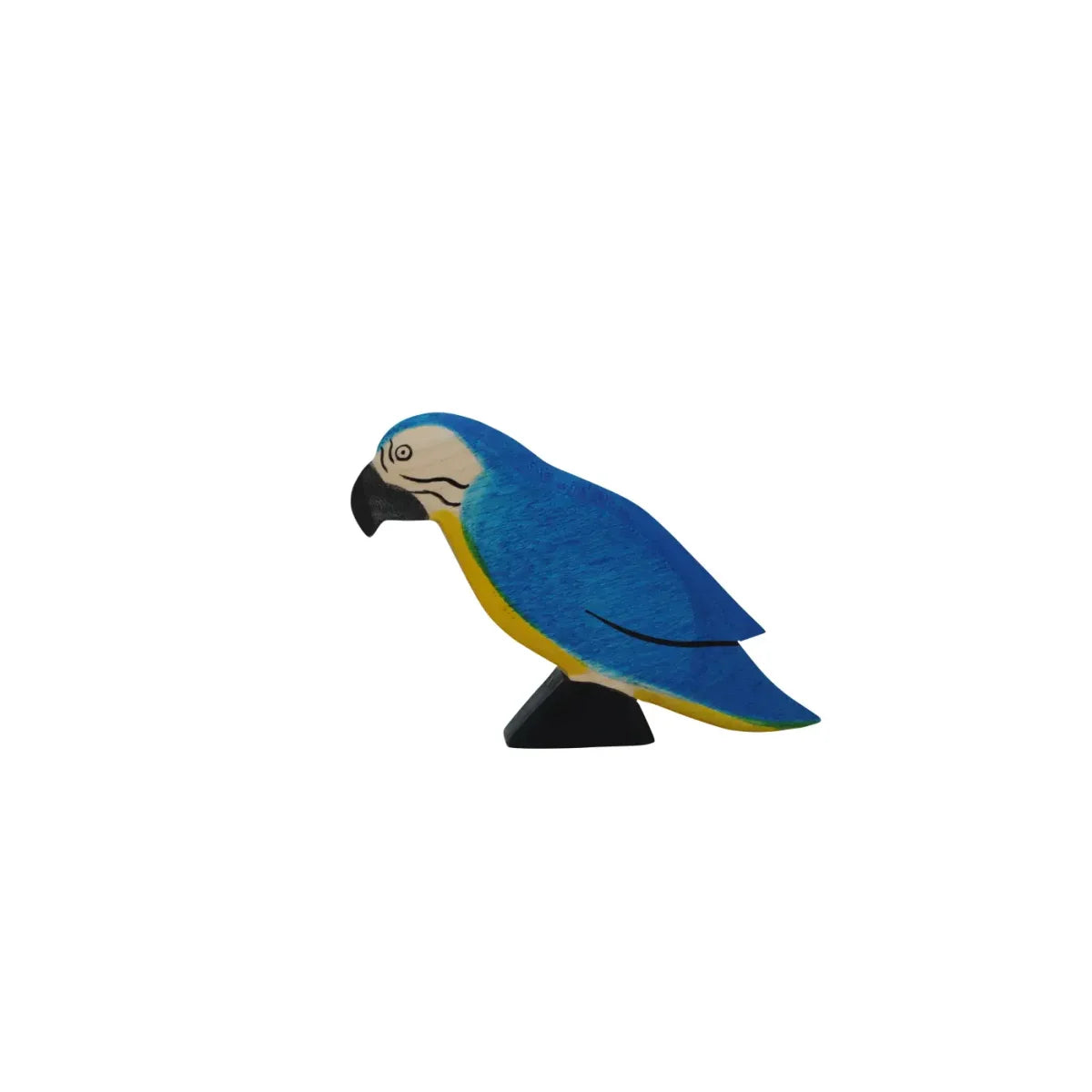Blaue und gelbe hölzerne Papageienfigur in Produkt namens Papagei | blau