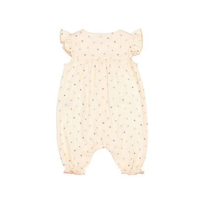Cremefarbener Baby-Overall mit zartem Blumenmuster und flatternden Ärmeln von Unico