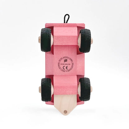 Pinkes Holzspielzeugauto mit schwarzen Rädern für Pickup HOLLE