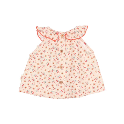 Süße Birnen Kombi Kleid in Pfirsich mit Kirschblüten, Rüschen und Knöpfen
