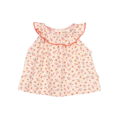 Süße Birnen Kombi Kleid Picnic Blouse Coral mit Kirschblütenprint