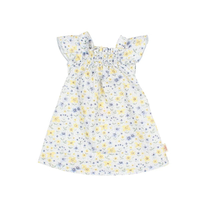 Boho-Kleid Picnic Dress Sky Blue mit Blumenmuster und Flatterärmeln