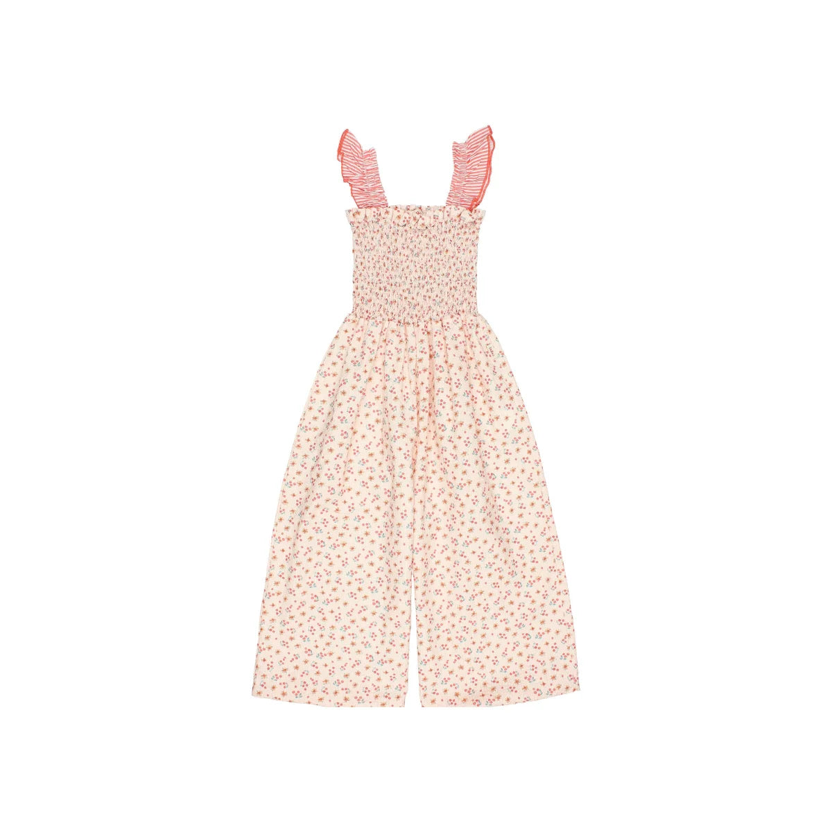 Picnic Jumpsuit Coral in zartem Pink mit Rüschen und Bündchen-Taille