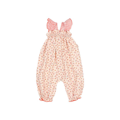 Picnic Jumpsuit Coral: zarte rosa Boho Babyromper nachhaltige Babykleidung