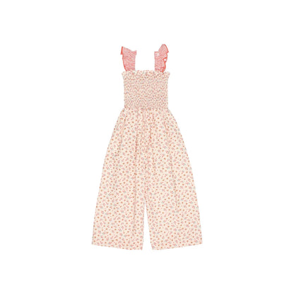 Búho Garden Picnic Jumpsuit Coral in zartem rosa Blumenmuster