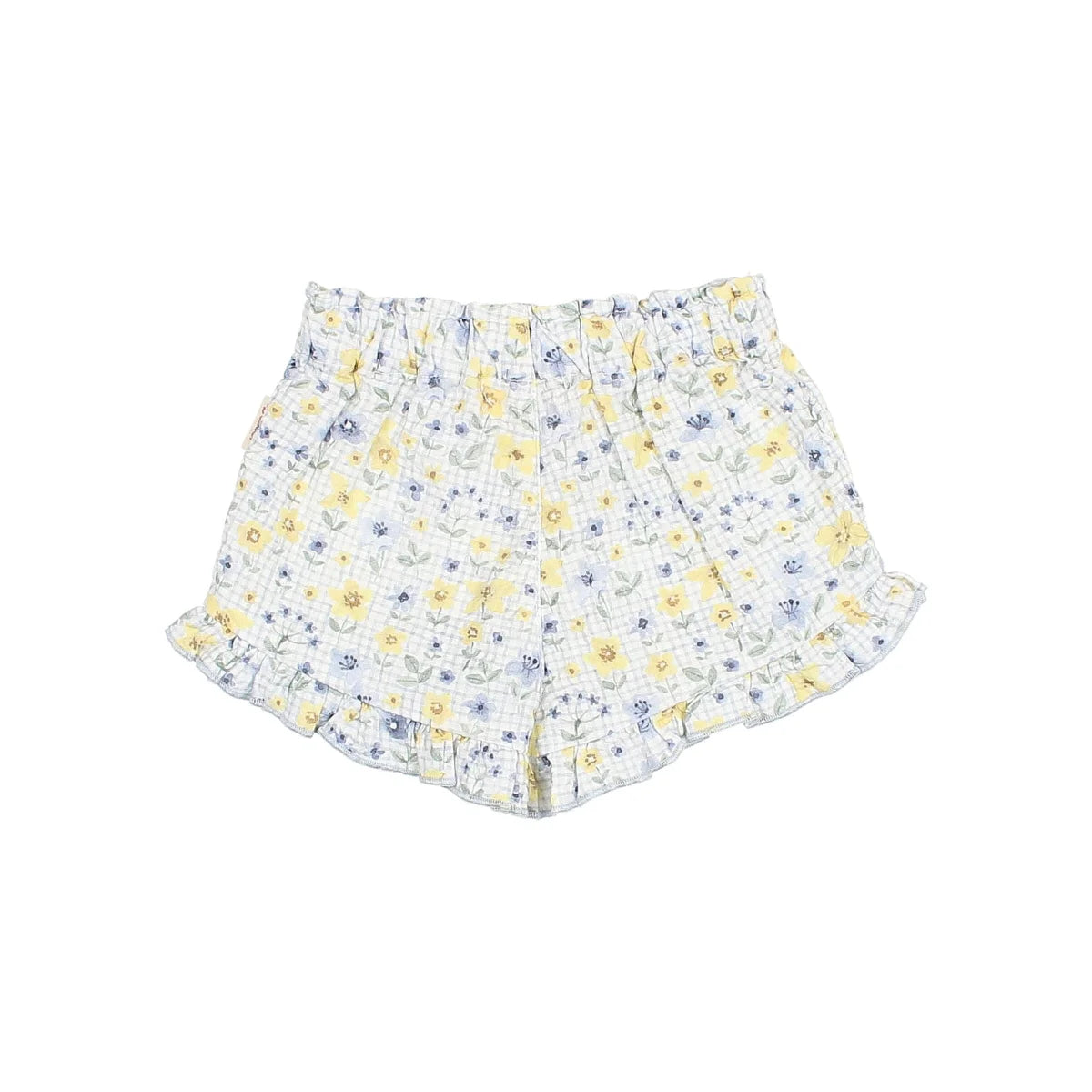 Weiße Blumen Birnen Kombi Shorts mit Rüschen Saum, elastischem Bund