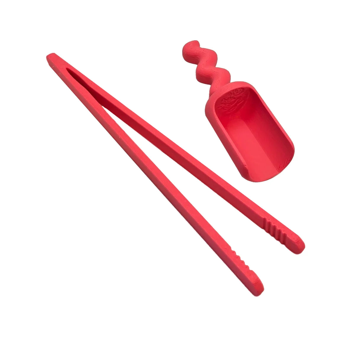 Rotes silikon küchenutensilien set mit zange und spiralförmigem schöpfer passend zu ökologische baby- & kinderprodukte