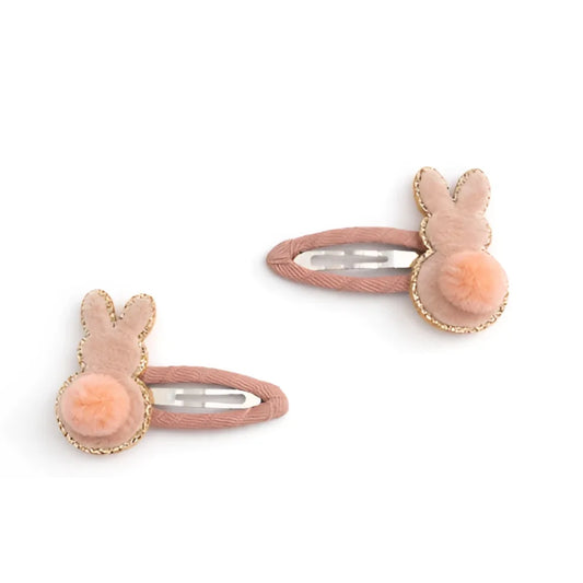 Pastellrosa Häschen-Haarspangen mit flauschigen Pompons von Billy loves Audrey