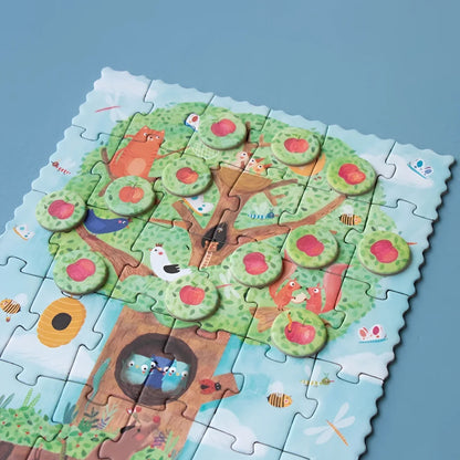 Bunter Kinderrätsel Pommier Tiny Puzzle mit Apfelbaum, Vögeln und Waldtieren