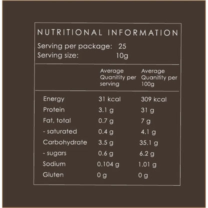 Nährwerttabelle des Postpartum Collagen Schokoladengetränks in Auffüllbeutel 250g