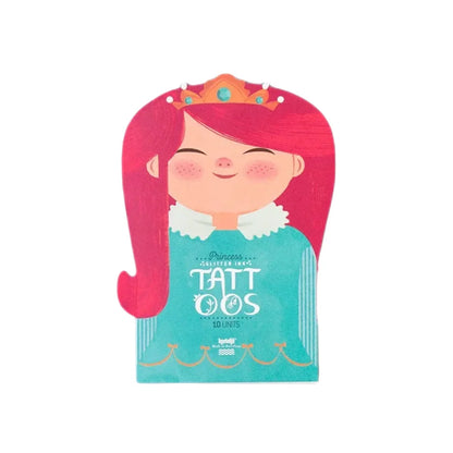 Cartoonverpackung für temporäre Tattoos mit fröhlichem Charakter und Krone