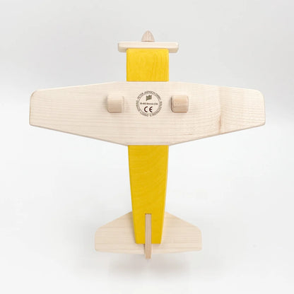 Holzspielzeug Flugzeug mit gelben Akzenten, Propellerflugzeug BONNIE