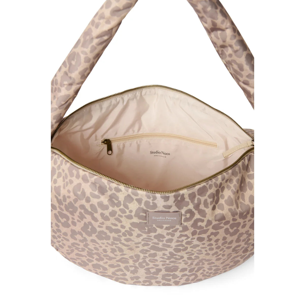 Noos puffy cross body bag braun Leopardmuster mit seitlichen Fächern