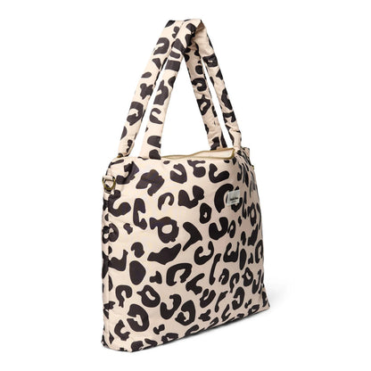 Canvas Tote Bag mit Schwarz-Weiß Leopardenmuster für Puffy Mom Diaper Bag