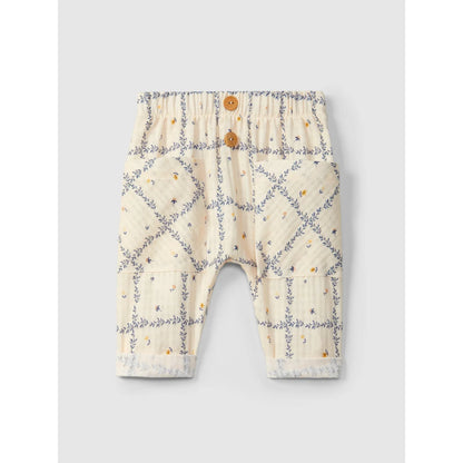Beige Babyhose bedruckte Strukturbaumwolle mit dekorativen Holzknöpfen