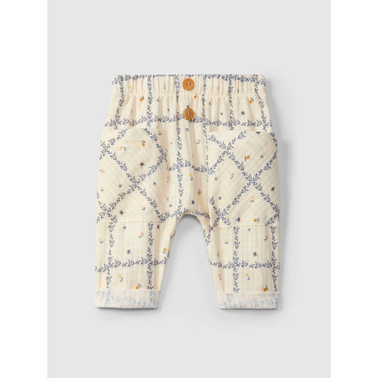 Beige Babyhose bedruckte Strukturbaumwolle mit dekorativen Holzknöpfen