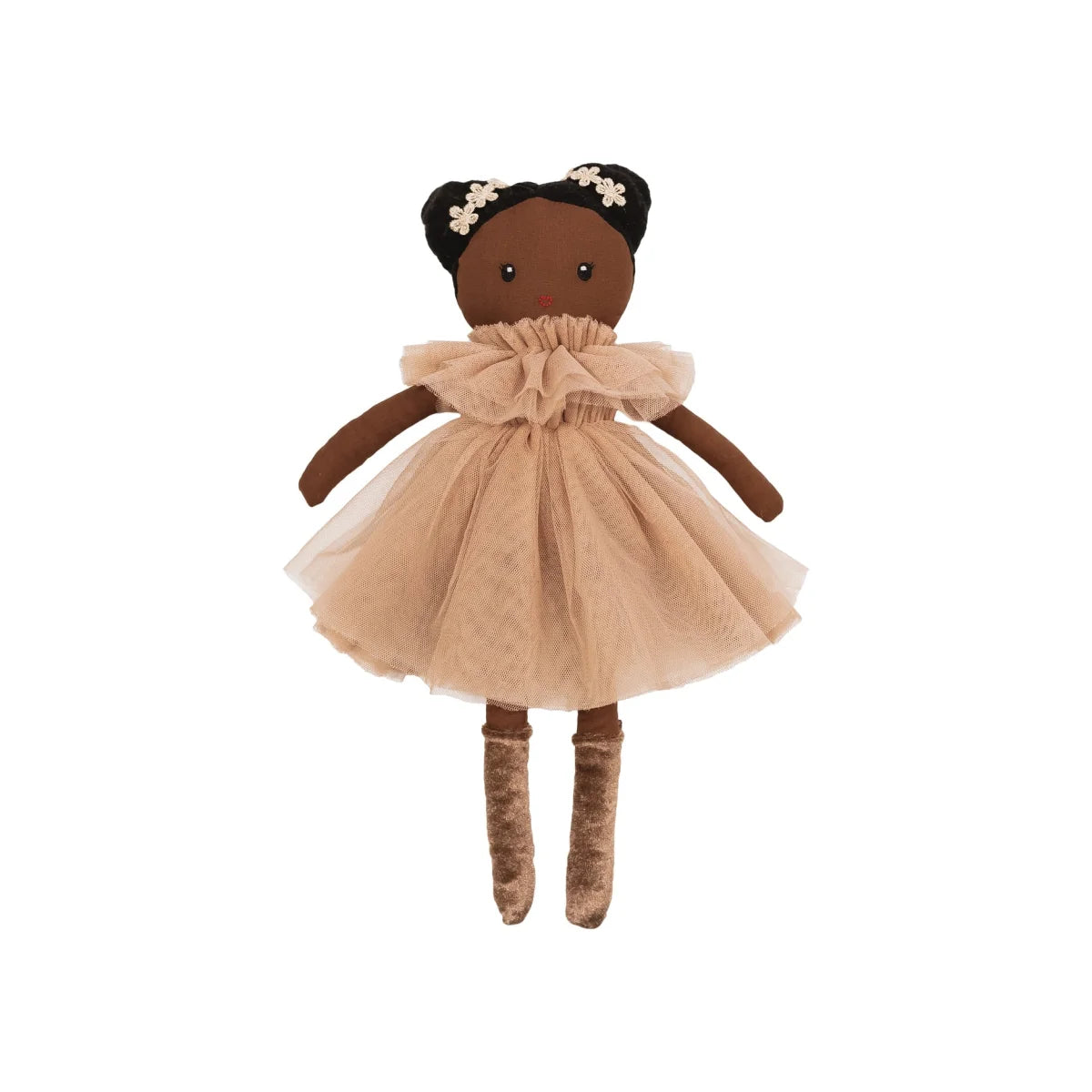 Weiche handgefertigten Puppen Puppe Dollies in beigem Tüllkleid mit Blumenhaarschmuck