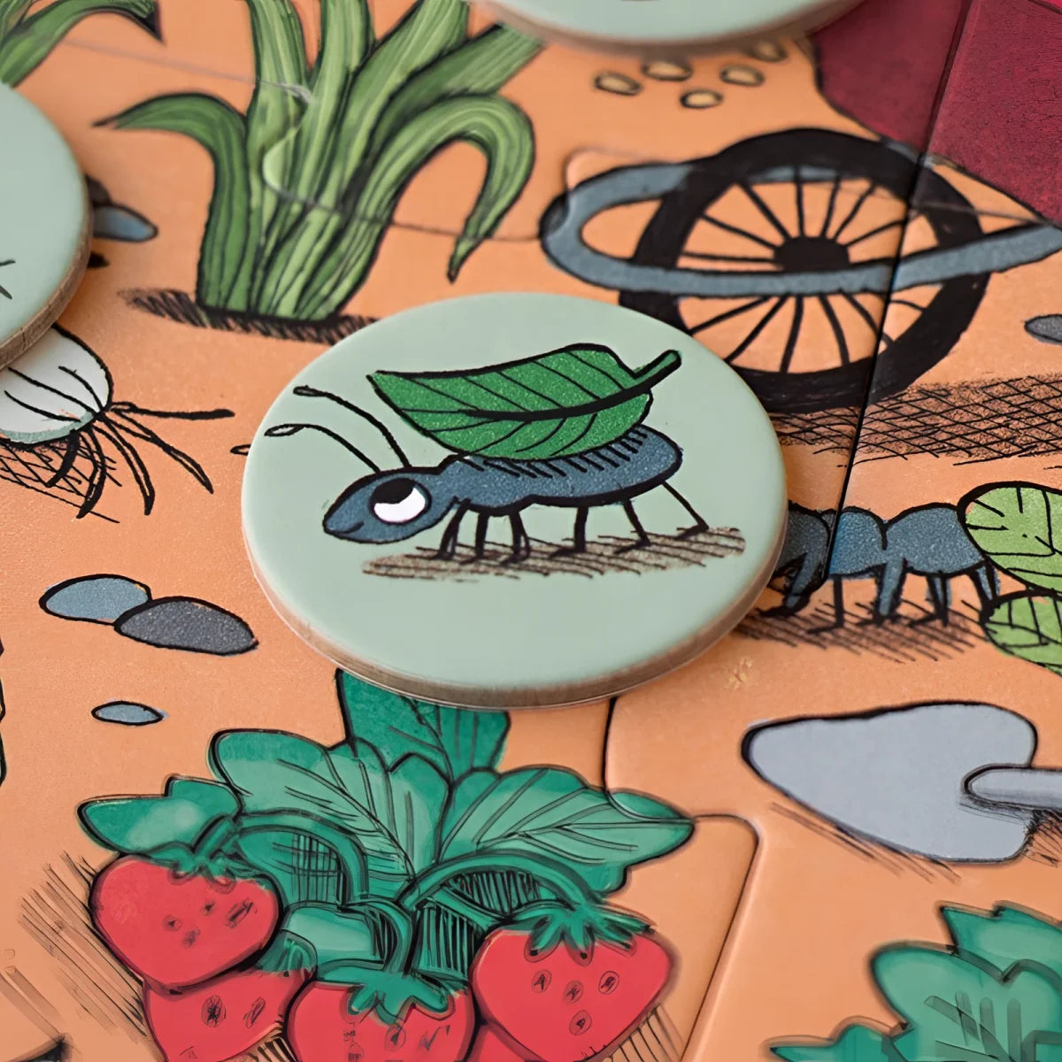 Abzeichen mit illustriertem blauen Insekt und Blatt für Rabbit’s Garden Puzzle