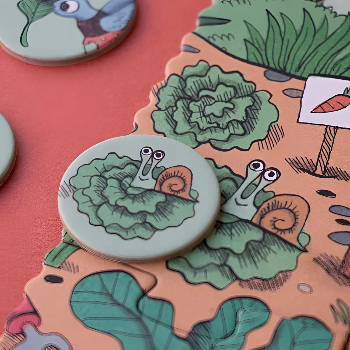Illustrierte Schnecken-Anstecknadel mit Kohlblatt-Design für Rabbit’s Garden Puzzle