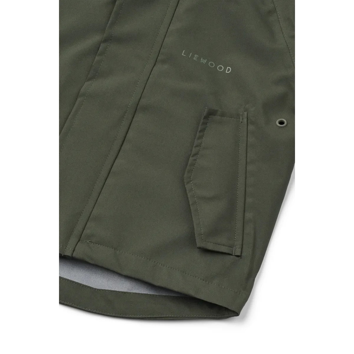 Olivegrüne Jacke mit Tasche aus dem Regenbekleidungsset Manu Hunter green