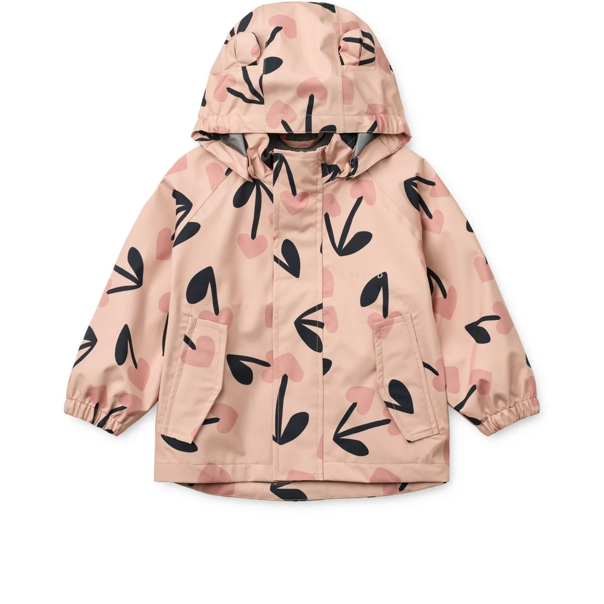 Pinkregenjacke regenbekleidungsset manu mit kirschenmuster und kapuze mit ohren in rosey mix design