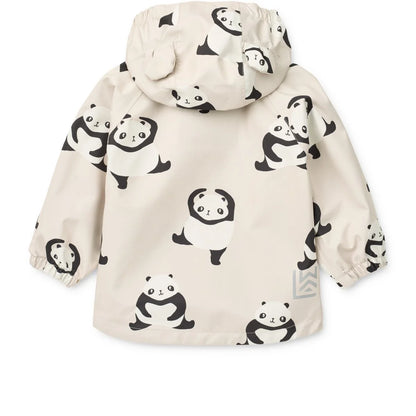 Beige Regenjacke für Kinder mit Panda-Motiven aus recyceltem Polyester