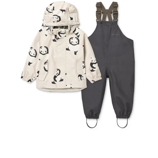 Creme Regenbekleidungsset Manu Panda Sandy aus recyceltem Polyester