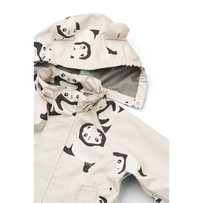Beige Regenbekleidungsset Manu Panda Sandy mit Panda-Motiven und Bärenohren