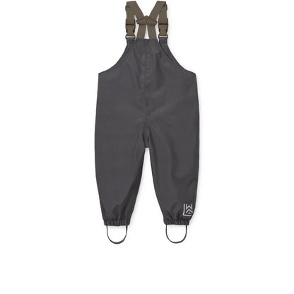 Dunkelgraue wasserdichte Overalls mit hunter green verstellbaren Hosenträgern und elastischen Bündchen aus recyceltem