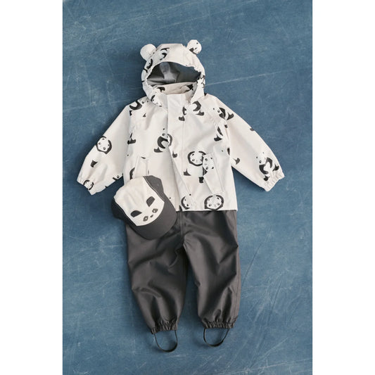 Weißes Regenbekleidungsset Manu Panda Sandy aus recyceltem Polyester in hunter green