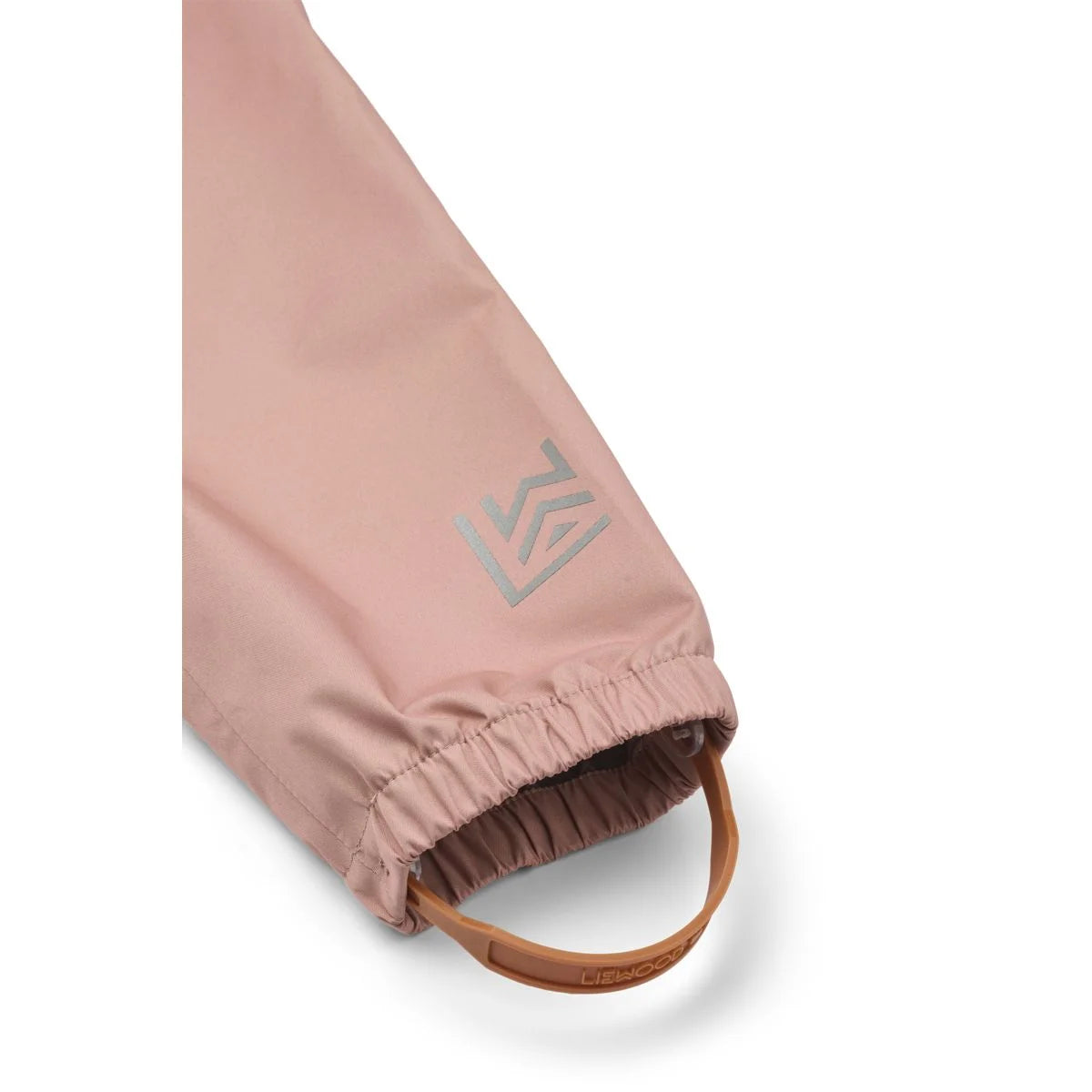 Rosa Jacke mit elastischem Bund und braunem Lederloop, Regenbekleidungsset Manu