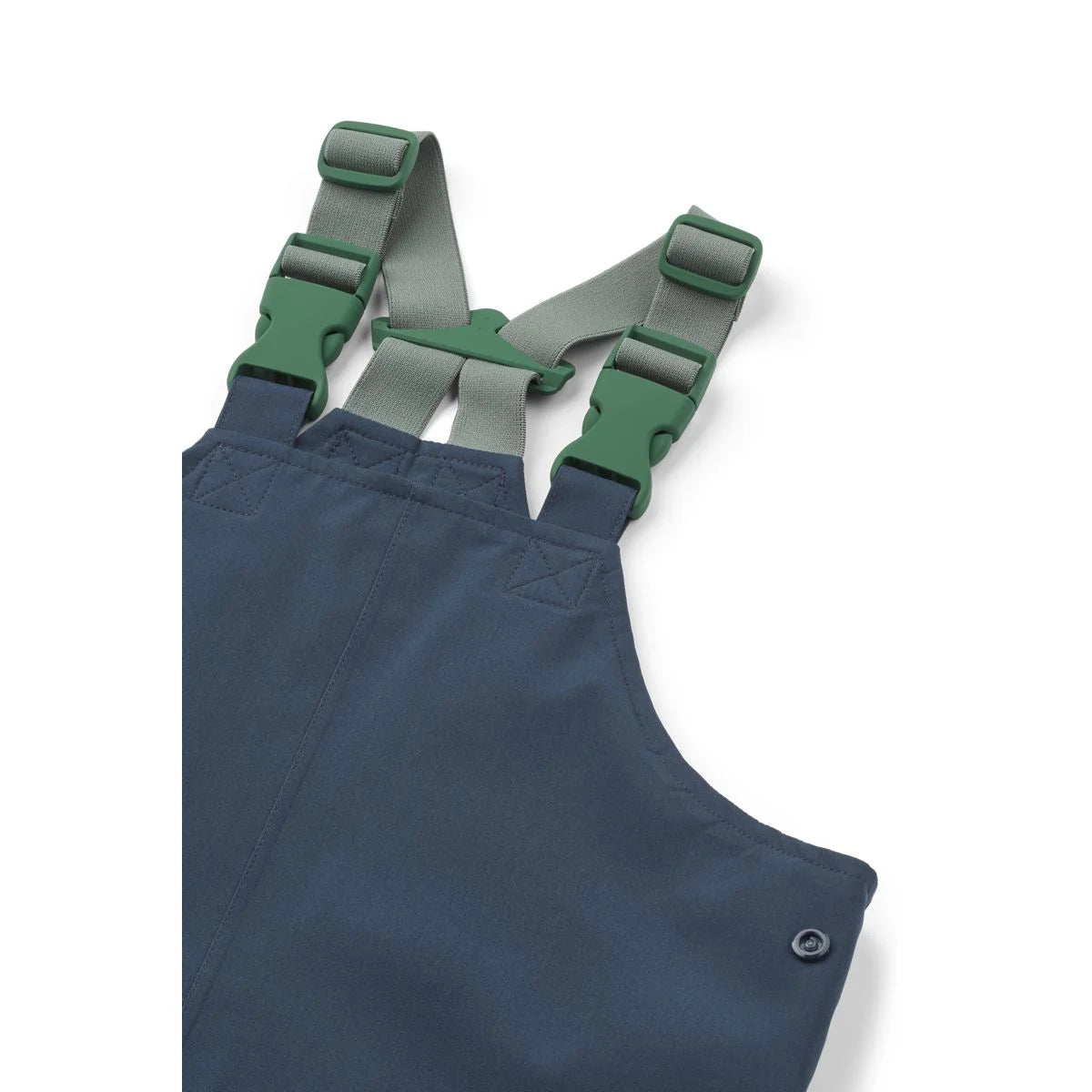 Navyblaue wasserdichte regenbekleidungsset manu overalls mit grünen plastikverschlussriemen play multi mix