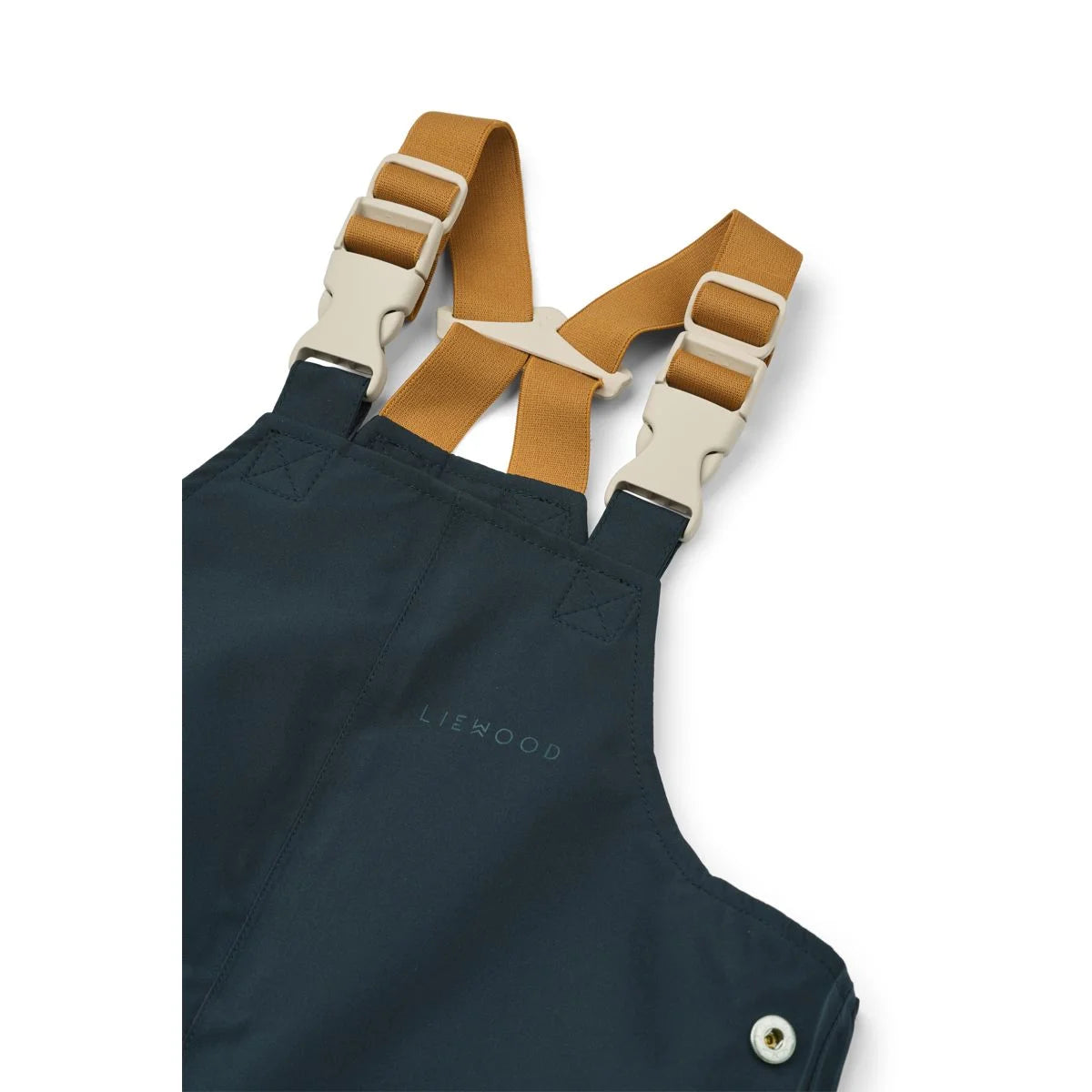 Dunkelblaue Regenhose mit hellen Trägern im Regenbekleidungsset Manu von Sea Creature Sandy