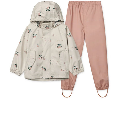 Regenbekleidungsset PEDIA in Peach Sea shell mit floralem Print und pinken Hosen