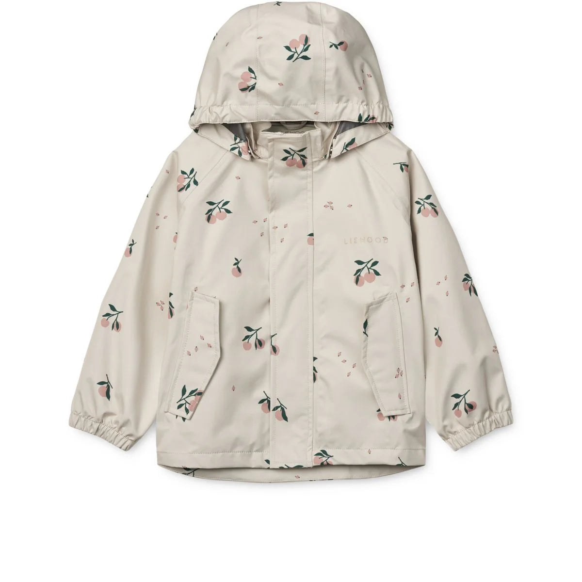 Beige Kapuzenjacke mit floralem Muster im Regenbekleidungsset PEDIA | Peach Sea Shell
