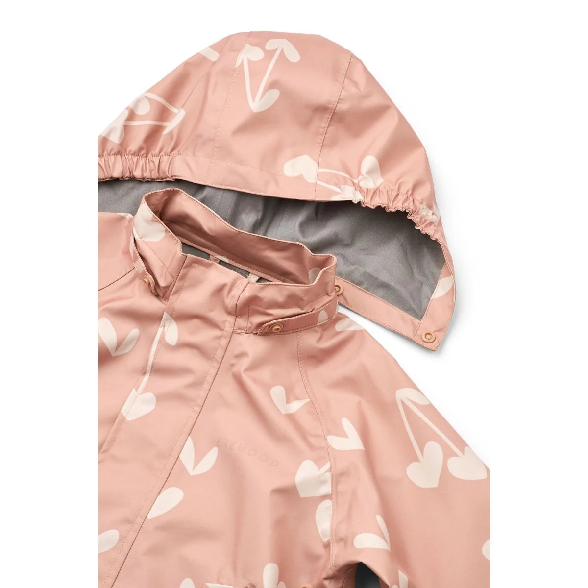 Rosa Regenbekleidungsset PEDIA mit Kirschmuster aus recyceltem Polyester