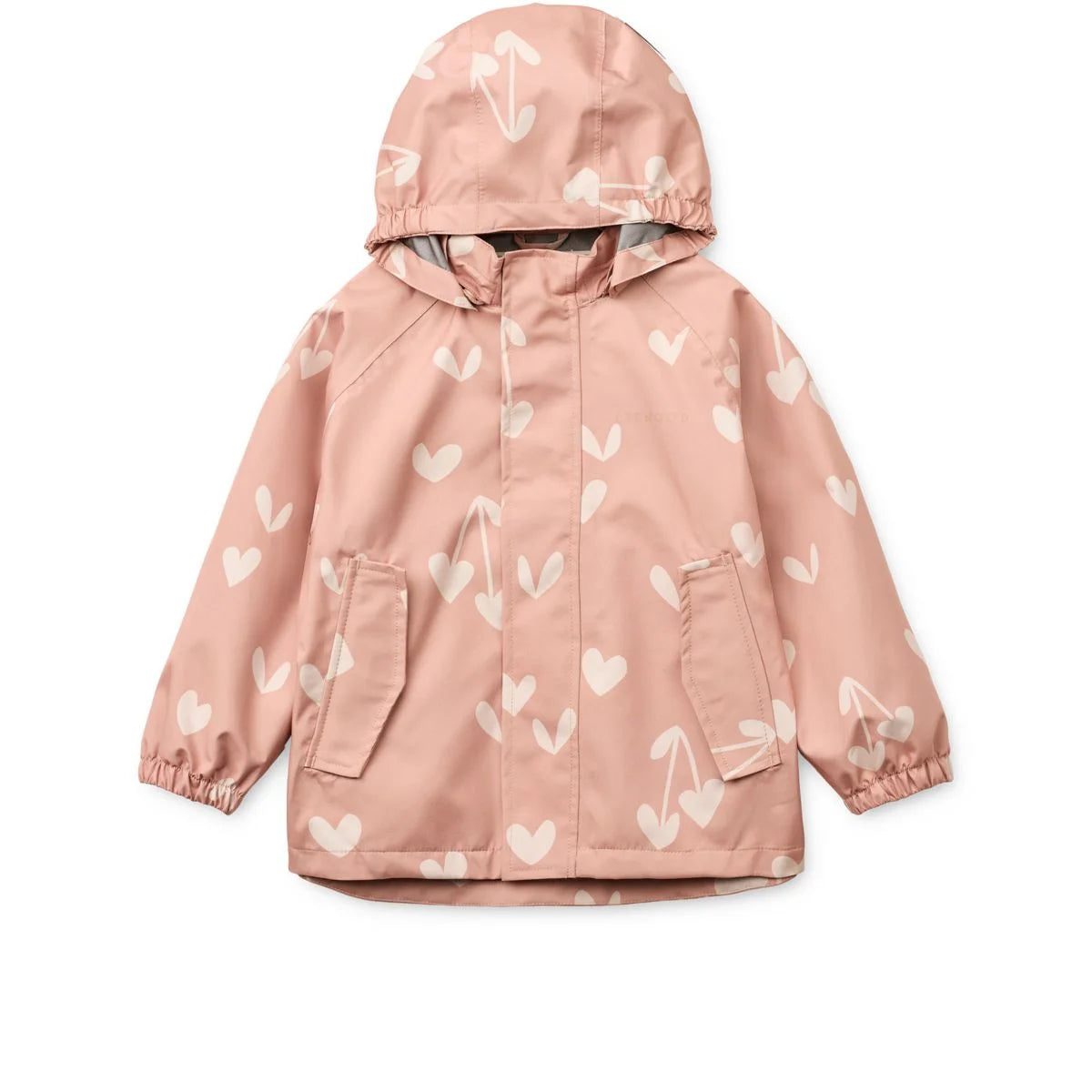 Rosa Herz-Muster Regenbekleidungsset PEDIA Liewood aus recyceltem Polyester