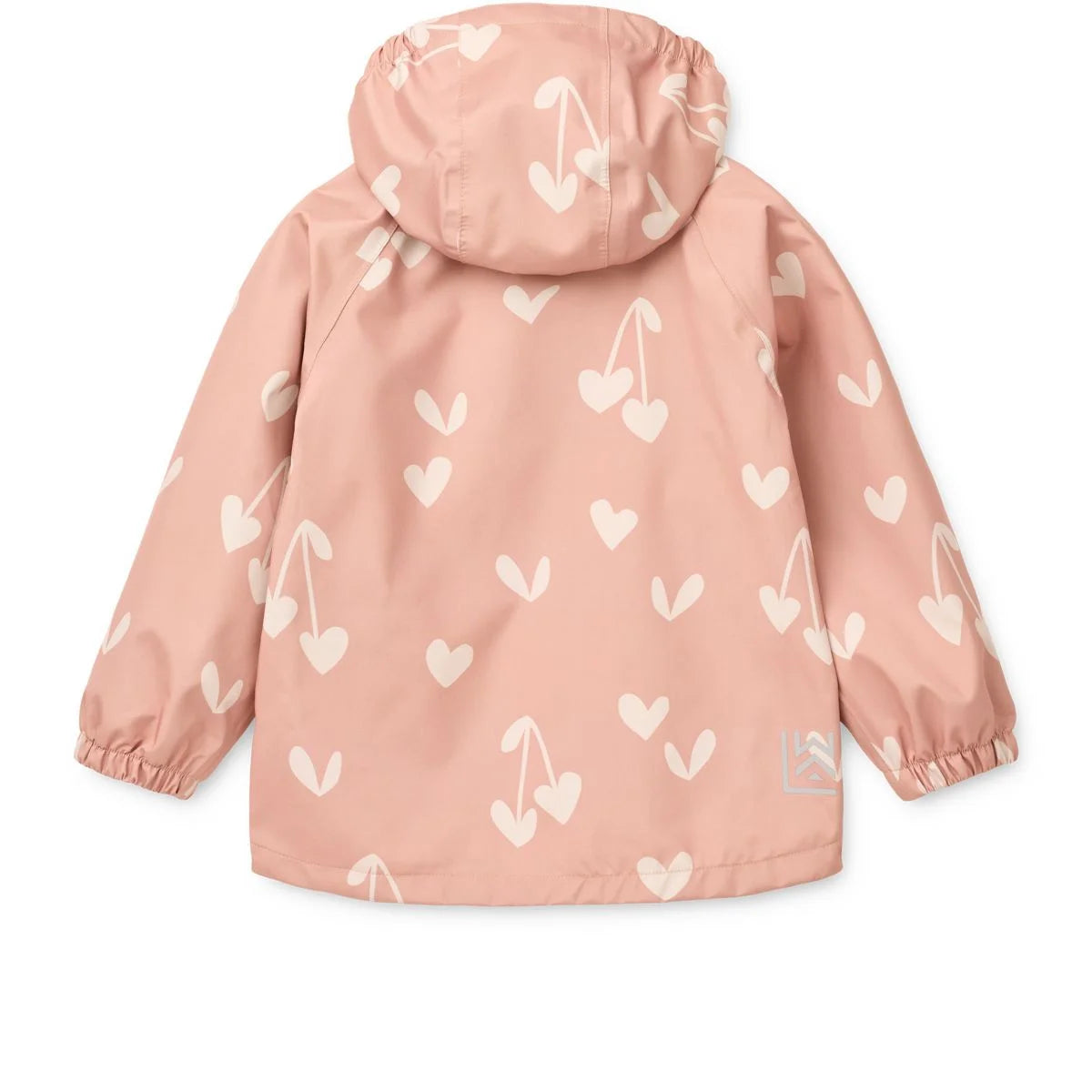 Rosa Regenjacke mit weißem Kirsch- und Herz-Muster, Liewood Regenbekleidungsset PEDIA
