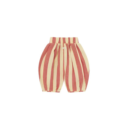 Bunte Resort Pants Tomato Stripes: gestreifte Baumwoll-Shorts Koralle-Creme, Gummibund