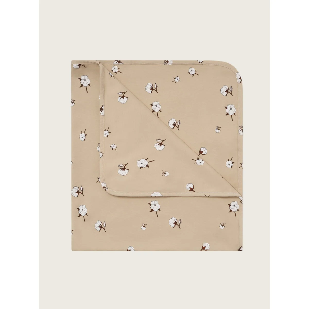 Beige wendbare Baumwoll-Decke Cottonfield mit weissen und braunen Blüten