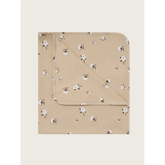 Beige wendbare Baumwoll-Decke Cottonfield mit weissen und braunen Blüten