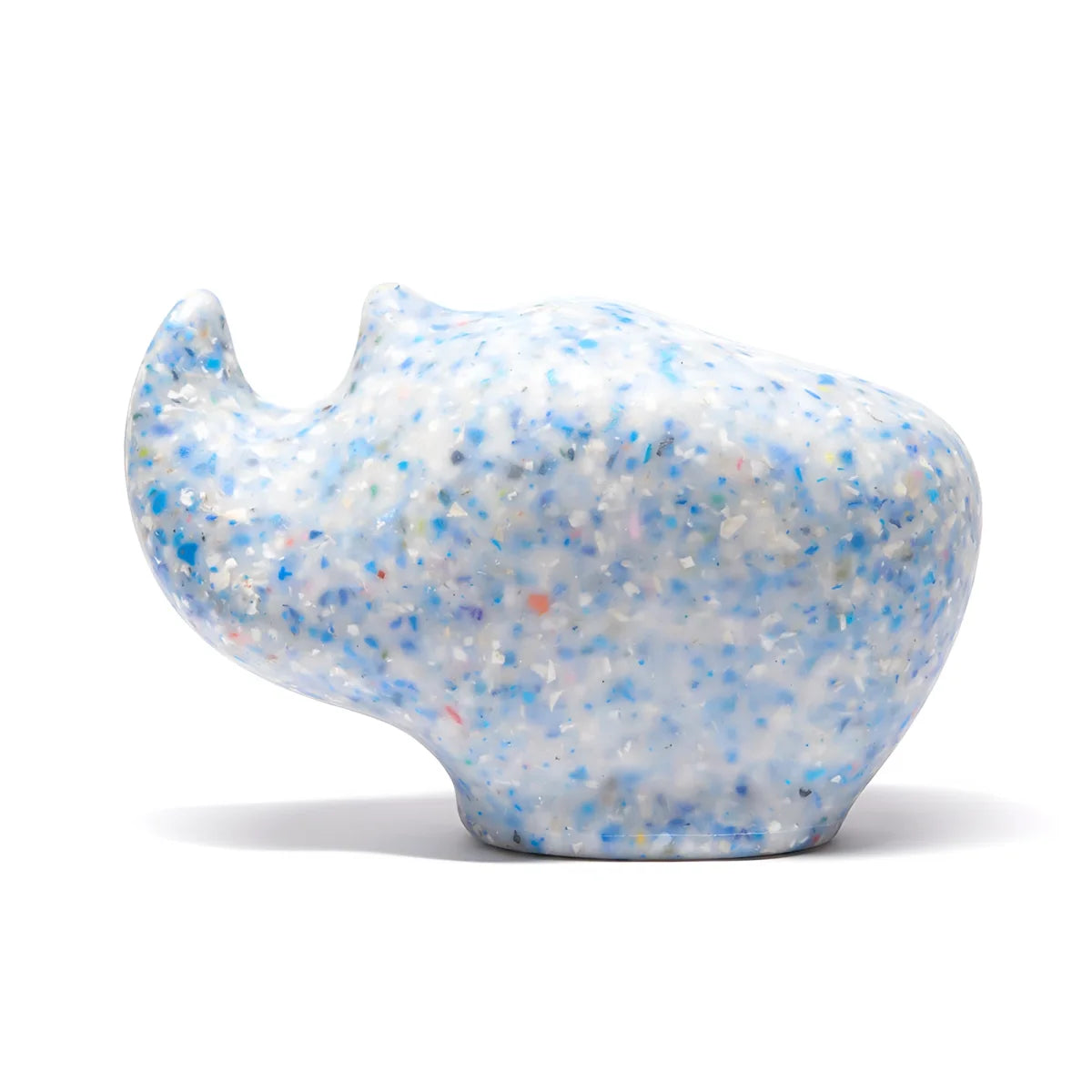 Transluzentes blau-weiss gesprenkeltes Kunststoff-Nashorn-Figürchen: Rhino Lamp Ocean White Light